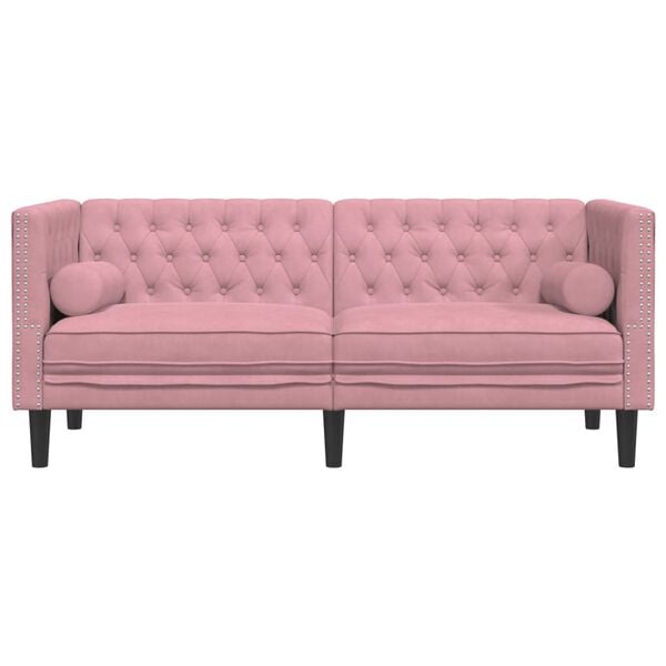 vidaXL 2-personers Chesterfield-sofa med bolsterpuder fl&oslash;jl pink