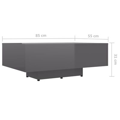 vidaXL sofabord 85x55x31 cm konstrueret træ grå højglans