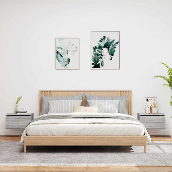 vidaXL v&aelig;gh&aelig;ngte sengeborde 2 stk. med LED-lys gr&aring; sonoma-eg