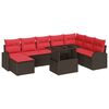 vidaXL Havesofa S&aelig;t 9 stk. Brun og R&oslash;d polyrattan