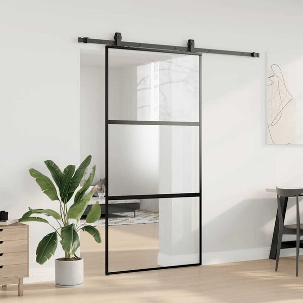 vidaXL skyded&oslash;r med hardwares&aelig;t 102,5x205 cm h&aelig;rdet glas sort