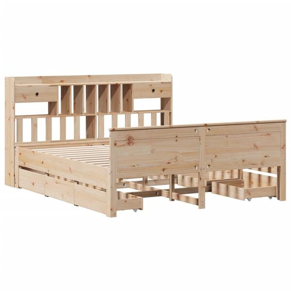 vidaXL seng med reol uden madras 160x200cm massivt fyrretræ gyldenbrun