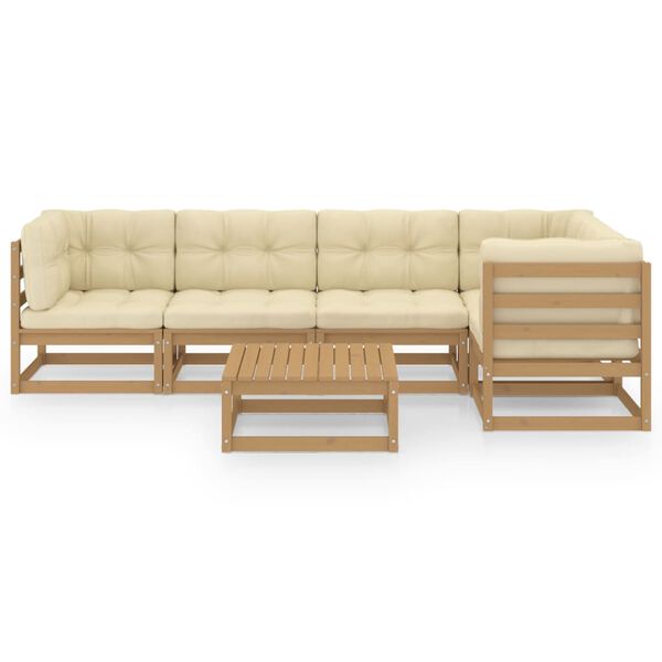 vidaXL lounges&aelig;t til haven 6 dele med hynder massivt fyrretr&aelig;