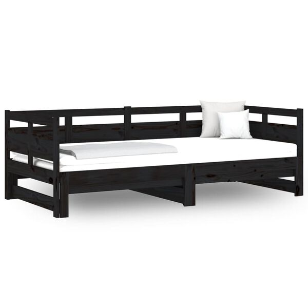 vidaXL daybed med udtr&aelig;k 2x(90x190) cm massivt fyrretr&aelig; sort
