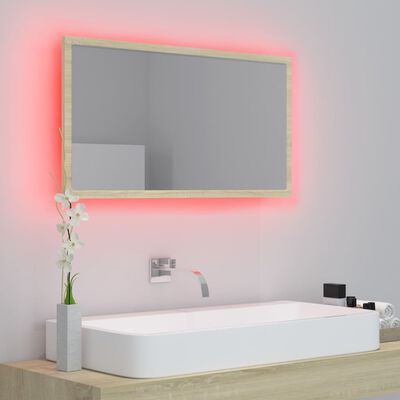 vidaXL badeværelsesspejl med LED-lys 80x8,5x37 cm akryl sonoma-eg