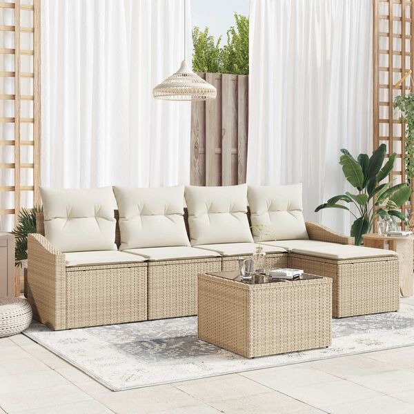 vidaXL Sofa S&aelig;t med pude 6 pcs Beige og creme polyrattan