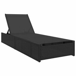 vidaXL Solstol med pude 1-person Sort 60 x 200 x 27cm polyrattan