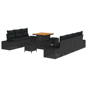 vidaXL Havesofa S&aelig;t 10 stk. 9-personers Sort Poly rattan