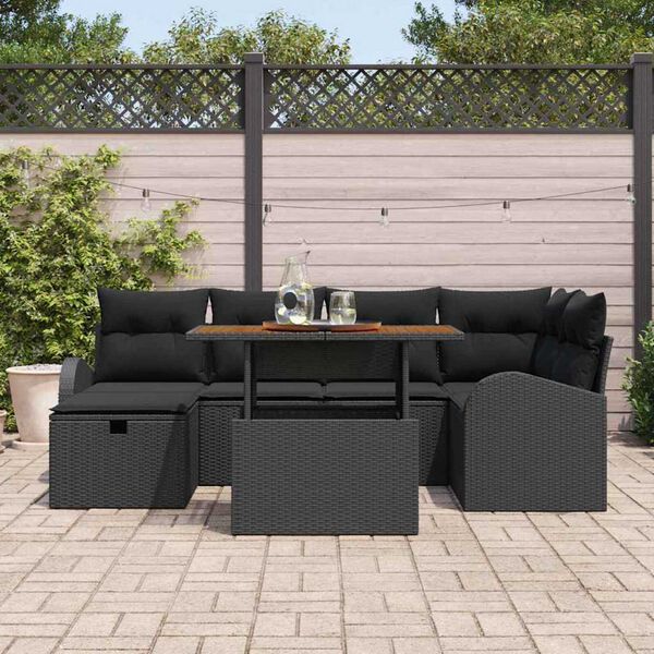 vidaXL Havesofa S&aelig;t med pude med opbevaring 7 pcs Sort Poly rattan