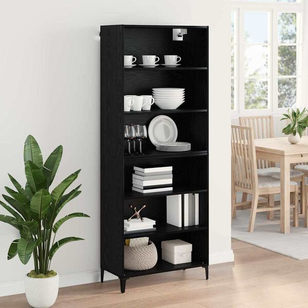 vidaXL Highboard Sort eg 69,5 x 34 x 180 cm Konstrueret tr&aelig;