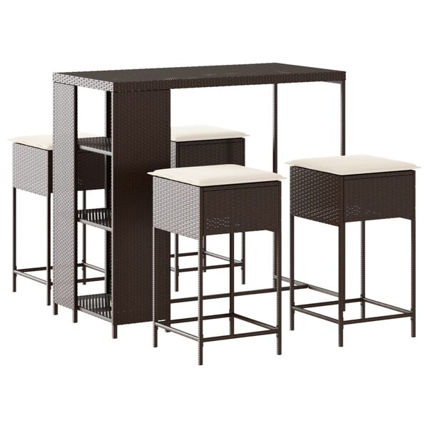 vidaXL bars&aelig;t til haven 5 dele med hynder polyrattan brun