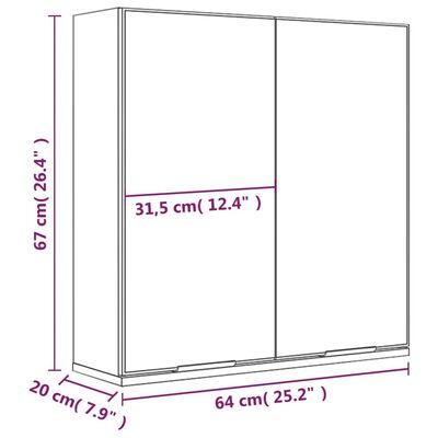 vidaXL badeværelsesskab med spejl 64x20x67 cm grå sonoma-eg