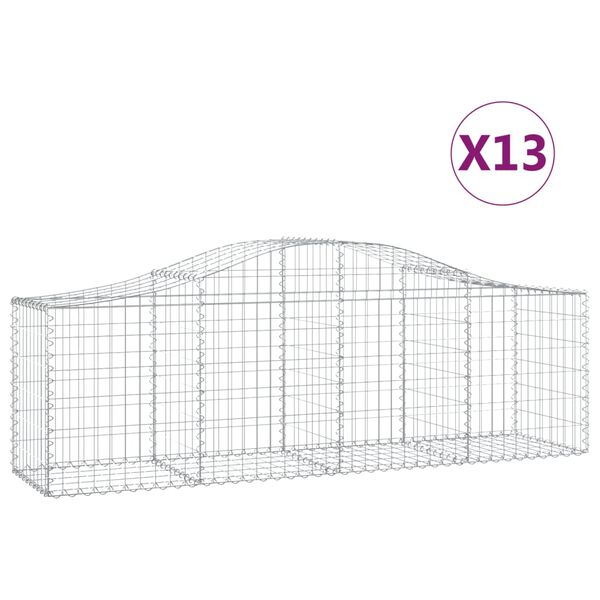 vidaXL buede gabionkurve 13 stk. 200x50x60/80 cm galvaniseret jern
