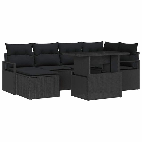 vidaXL Havesofa S&aelig;t med opbevaring 7 pcs Sort Poly rattan