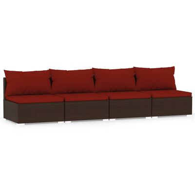 vidaXL 4-personers sofa med hynder polyrattan brun