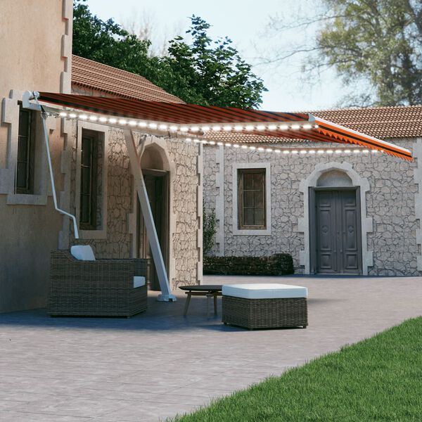 vidaXL markise m. LED+vindsensor 450x300 cm automatisk orange/brun