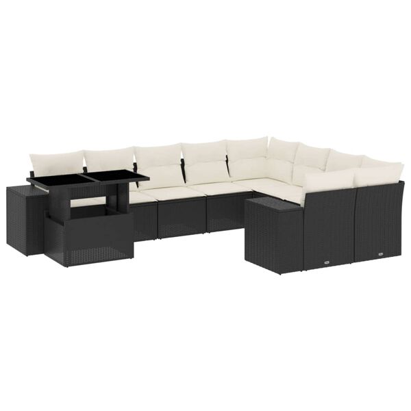 vidaXL sofas&aelig;t til haven 10 dele med hynder polyrattan sort