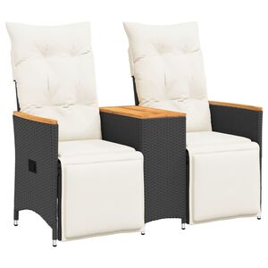 vidaXL 2-personers havesofa med bord og l&aelig;nefunktion polyrattan sort