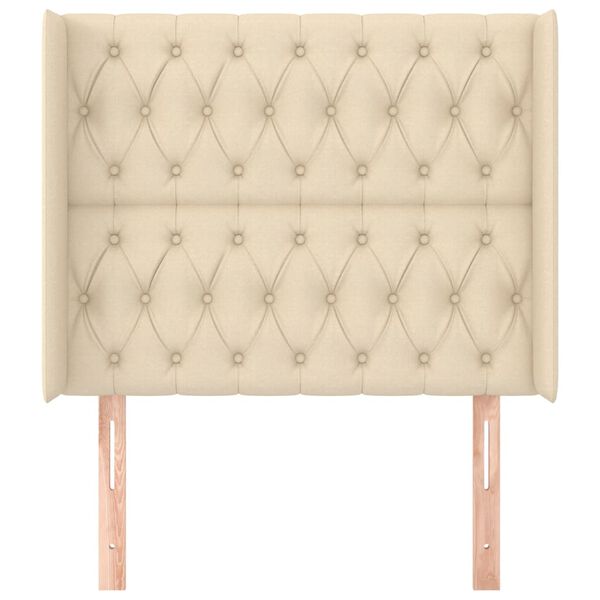 vidaXL sengegavl med kanter 103x16x118/128 cm stof cremefarvet