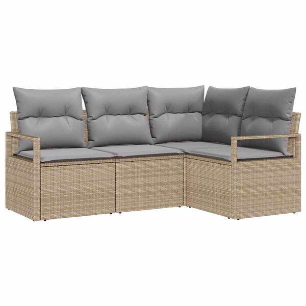vidaXL Sofa S&aelig;t med pude 4 pcs Beige og lys gr&aring; polyrattan
