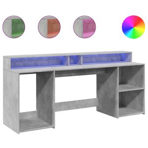 vidaXL skrivebord med LED-lys 200x55x91 cm konstrueret tr&aelig; betongr&aring;
