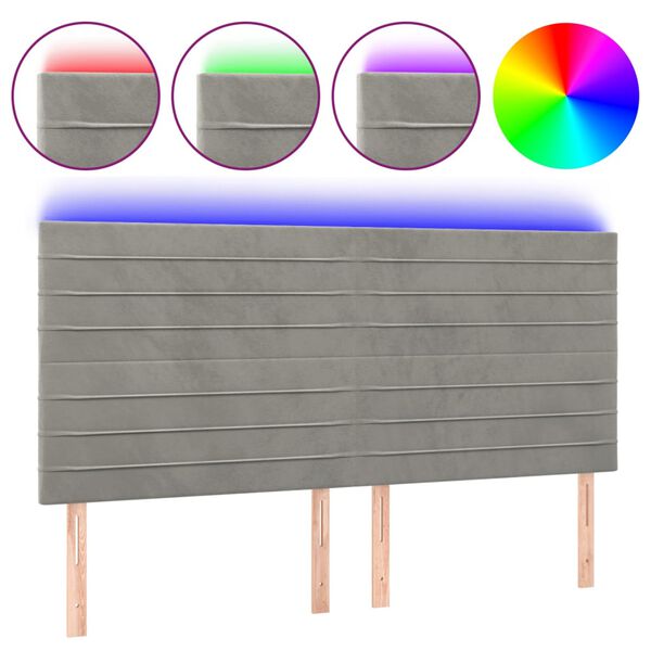 vidaXL sengegavl med LED-lys 200x5x118/128 cm fl&oslash;jl lysegr&aring;