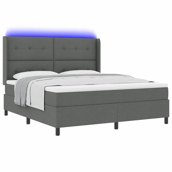 vidaXL LED Box Spring Bed med madras M&oslash;rkegr&aring; 180 x 200 cm Stof