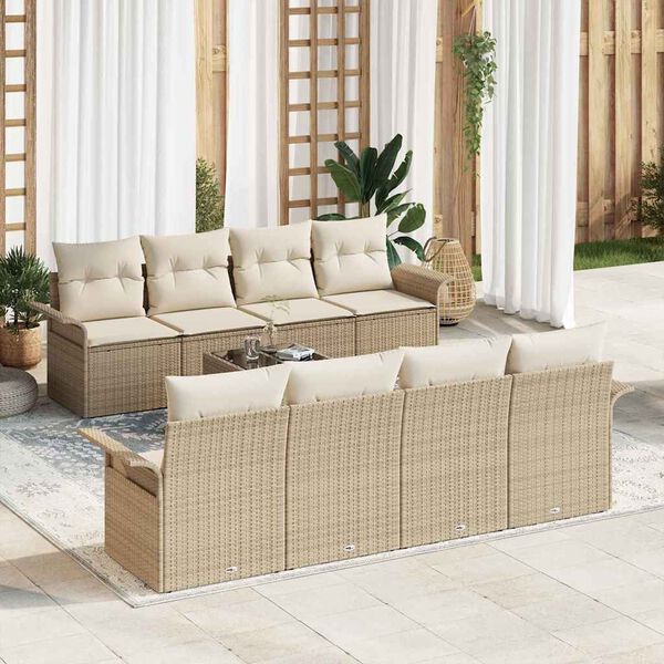vidaXL Havesofa S&aelig;t med pude 9 pcs Beige og creme polyrattan