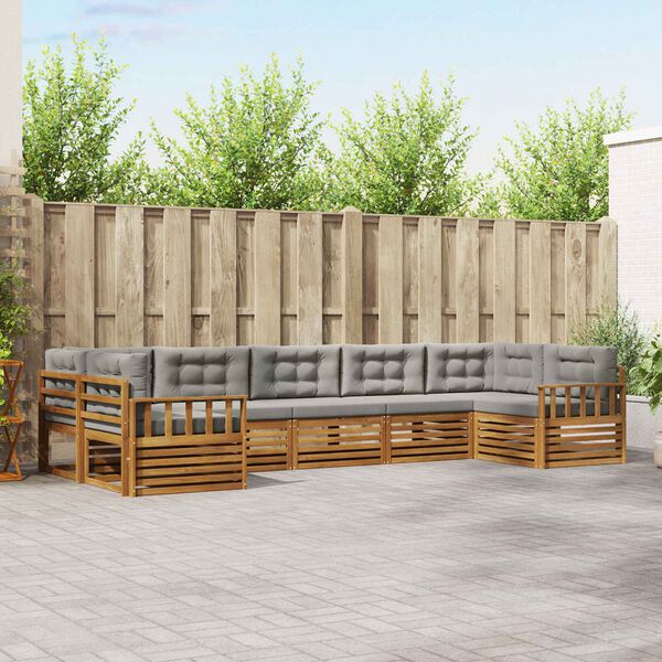 vidaXL Udend&oslash;rs sofagruppe 7 pcs Naturlig og Lys Gr&aring; Massivt Akacietr&aelig;