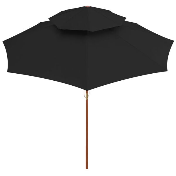 vidaXL parasol m. træstang 270 cm 2 niveauer sort