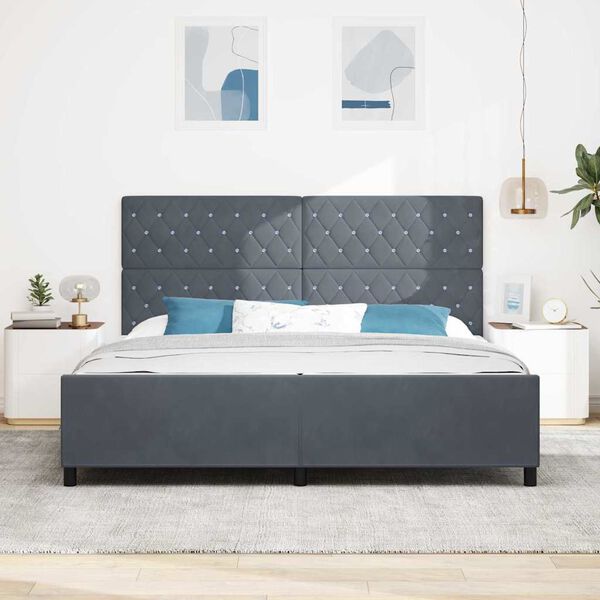 vidaXL Box spring seng med hovedg&aelig;rde M&oslash;rkegr&aring; 200 x 200 cm Fl&oslash;jl