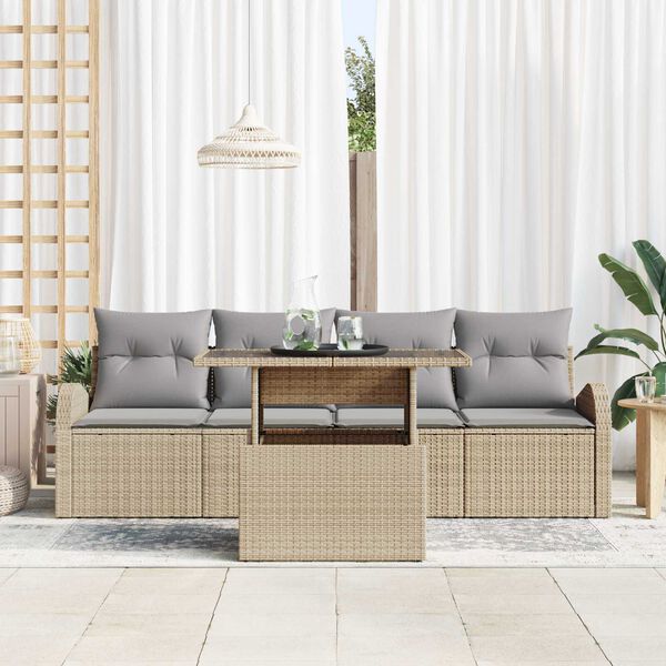 vidaXL Havesofa S&aelig;t med pude med pude 5 pcs Beige Poly Rattan