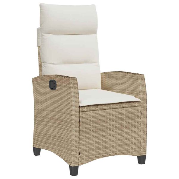 vidaXL havestol med lænefunktion og sidebord polyrattan beige