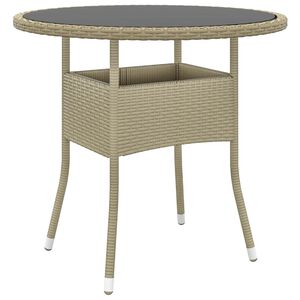 vidaXL havebord &Oslash;80x75 cm h&aelig;rdet glas og polyrattan beige