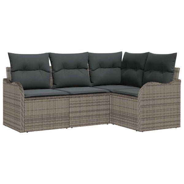 vidaXL Havesofa S&aelig;t med pude med opbevaring 4 pcs Gr&aring; Poly rattan