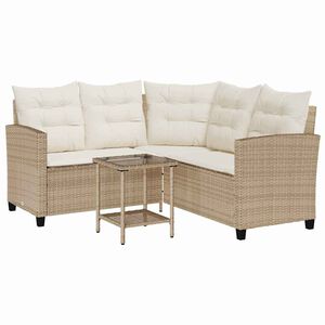 vidaXL havesofa med bord og hynder L-formet polyrattan beige