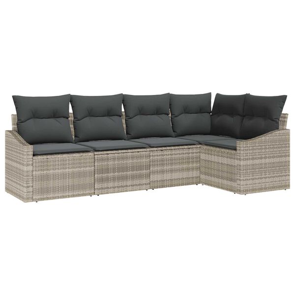 vidaXL Sofa Sæt med pude 5 pcs Lysegrå polyrattan
