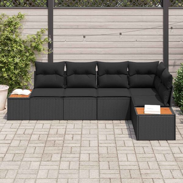 vidaXL Havesofa S&aelig;t med pude med opbevaring 5 pcs Sort Poly rattan
