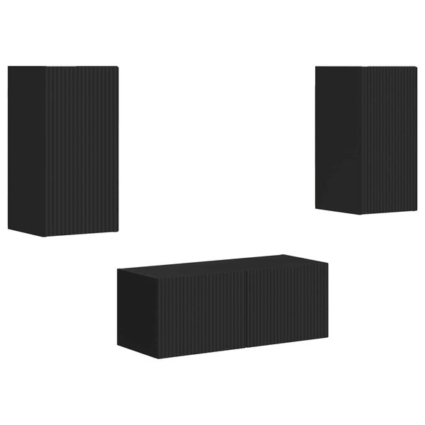 vidaXL TV-m&oslash;bels&aelig;t V&aelig;gmonteret 2 pcs Sort Konstrueret tr&aelig;