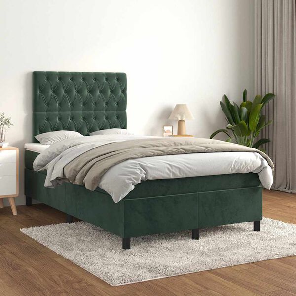 vidaXL kontinentalseng med madras 120x190 cm velour m&oslash;rkegr&oslash;n