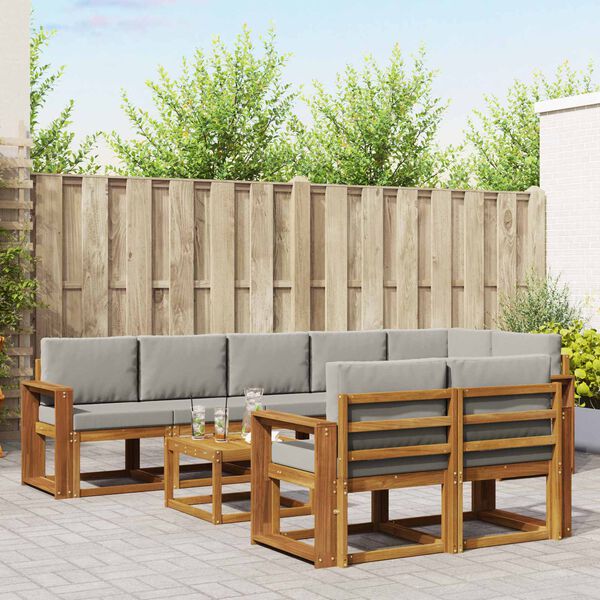 vidaXL Udend&oslash;rs sofagruppe med pude 9 pcs Naturlig og Lys Gr&aring;