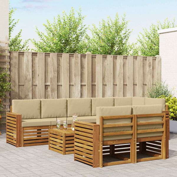 vidaXL Sofas&aelig;t med pude 9 pcs Naturlig og Beige Massivt Akacietr&aelig;