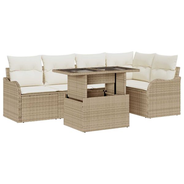 vidaXL Havesofa S&aelig;t med pude med pude 6 pcs Beige Poly Rattan