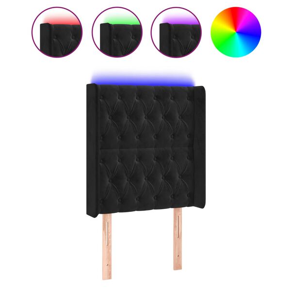 vidaXL sengegavl med LED-lys 83x16x118/128 cm fl&oslash;jl sort