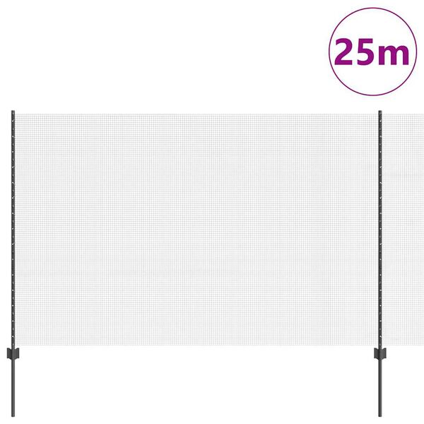 vidaXL Hegn med post Gr&aring; 1,6 x 25 m St&aring;l og PVC