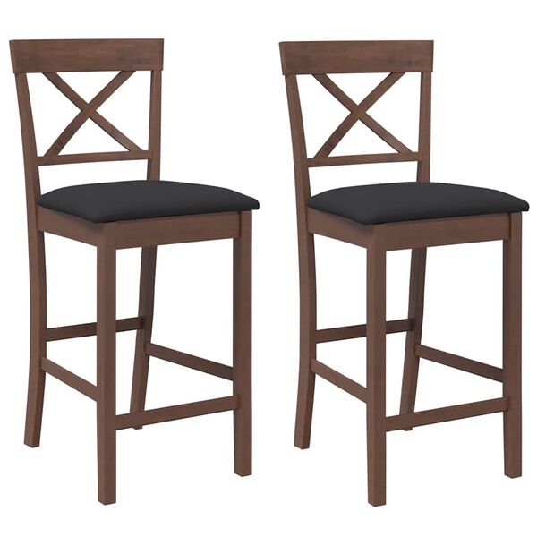 vidaXL barstole med hynder 2 stk. massivt gummitr&aelig; brun