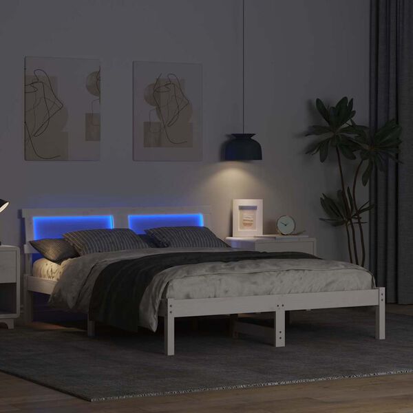 vidaXL Sengestel med hovedg&aelig;rde Hvid 140 x 190 cm Massivt fyrretr&aelig;