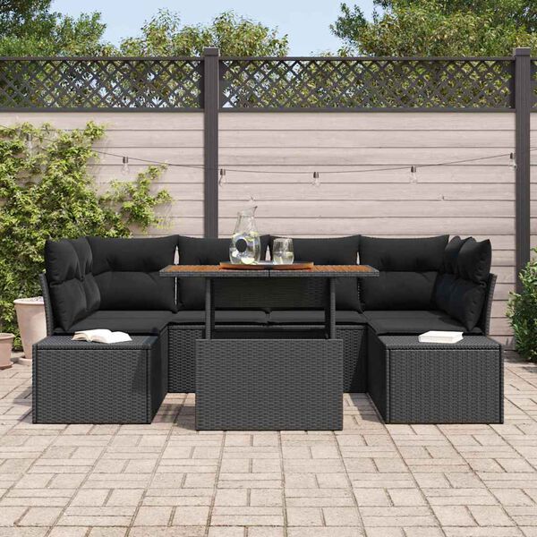vidaXL Havesofa S&aelig;t med opbevaring 7 pcs Sort Poly rattan