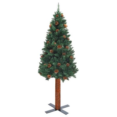 vidaXL smalt juletræ med ægte træ og grankogler 210 cm PVC grøn