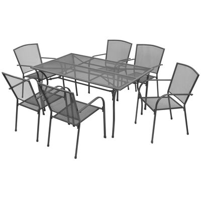 vidaXL udendørs spisebordssæt 7 dele med hynder stål antracitgrå